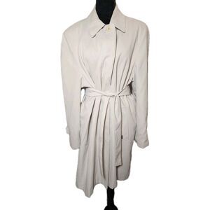 London Fog Trench Coat Women's L Ivory Belted Single Breasted Lightweight Soft